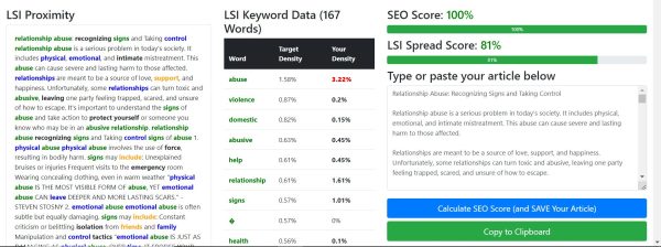 LSI SEO KEYWORDS WITH PERCENTAGE Keyword DENSITY